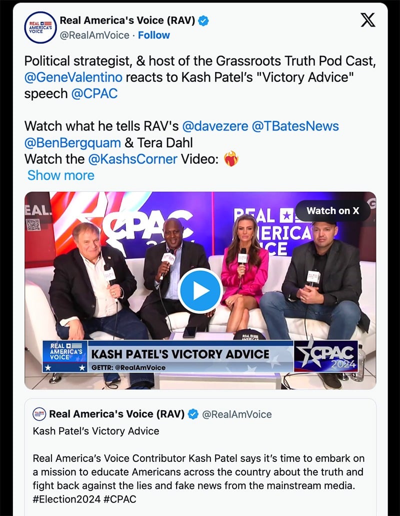 Gene Valentino on Real America’s Voice at 2024 Conservative Political Action Committee (CPAC)